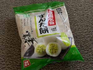 Frozen zunda mochi from Miyagi Prefecture, featuring a sweetened edamame filling.